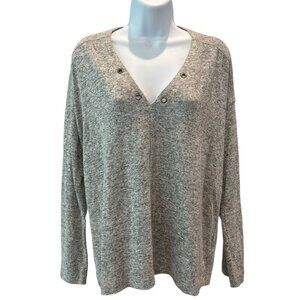 Rails Leigh Melange Grey Grommet Sweater V-Neck Pullover‎ Top Small